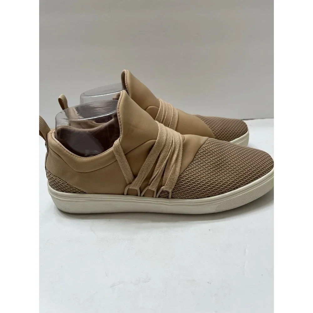 Steve Madden Lancer Sneakers Womens 9.5 Tan Blush Mesh Slip-On Cross Laces